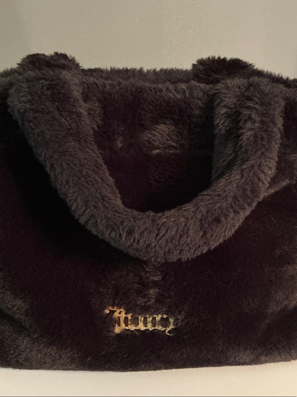 Juicy Couture Black Faux Fur Hobo Bag with Gold Logo-Like New - Picture 1 of 9